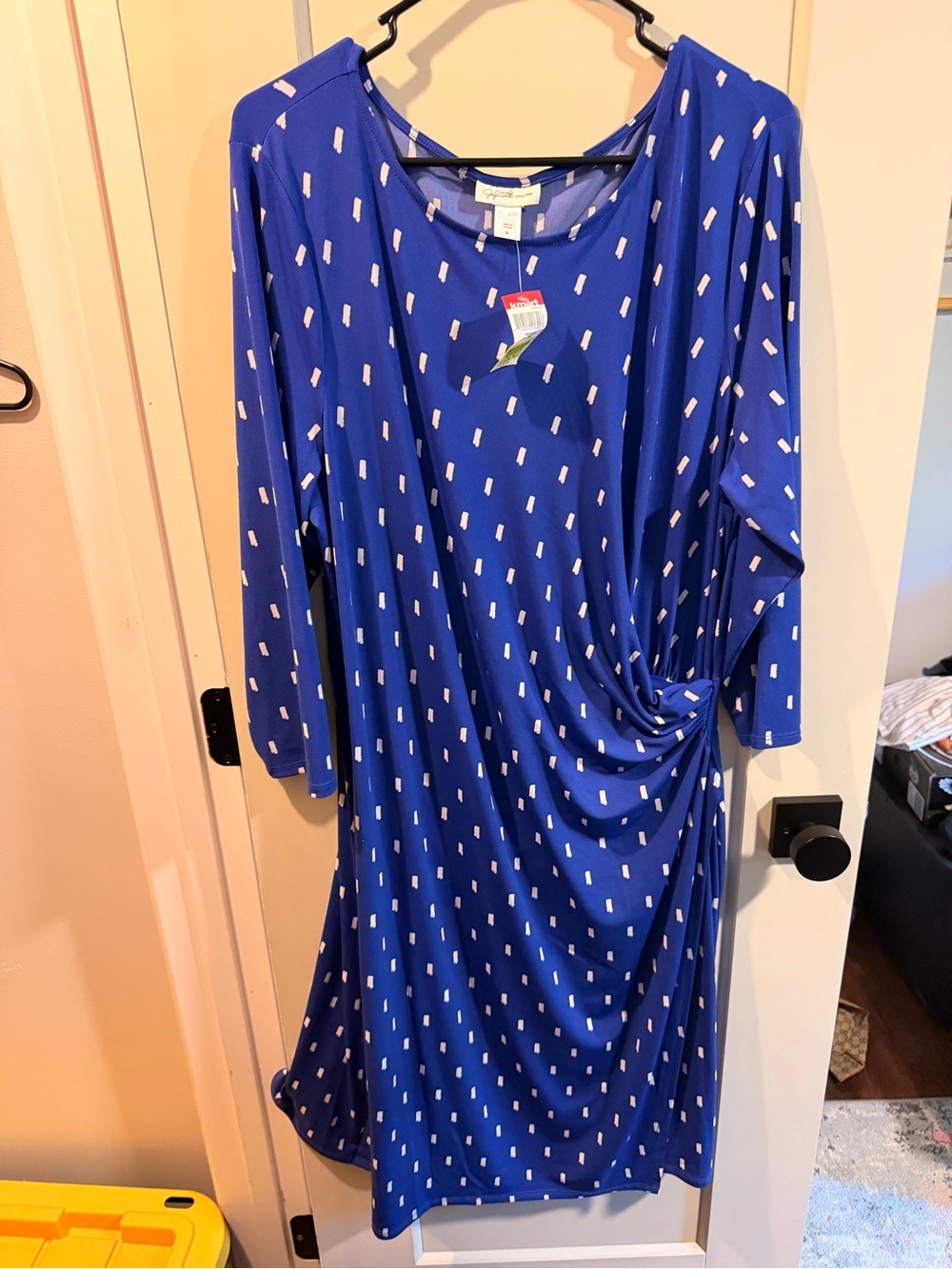 Jaclyn Smith Royal Blue Printed Long-Sleeve Twist-Waist Dress